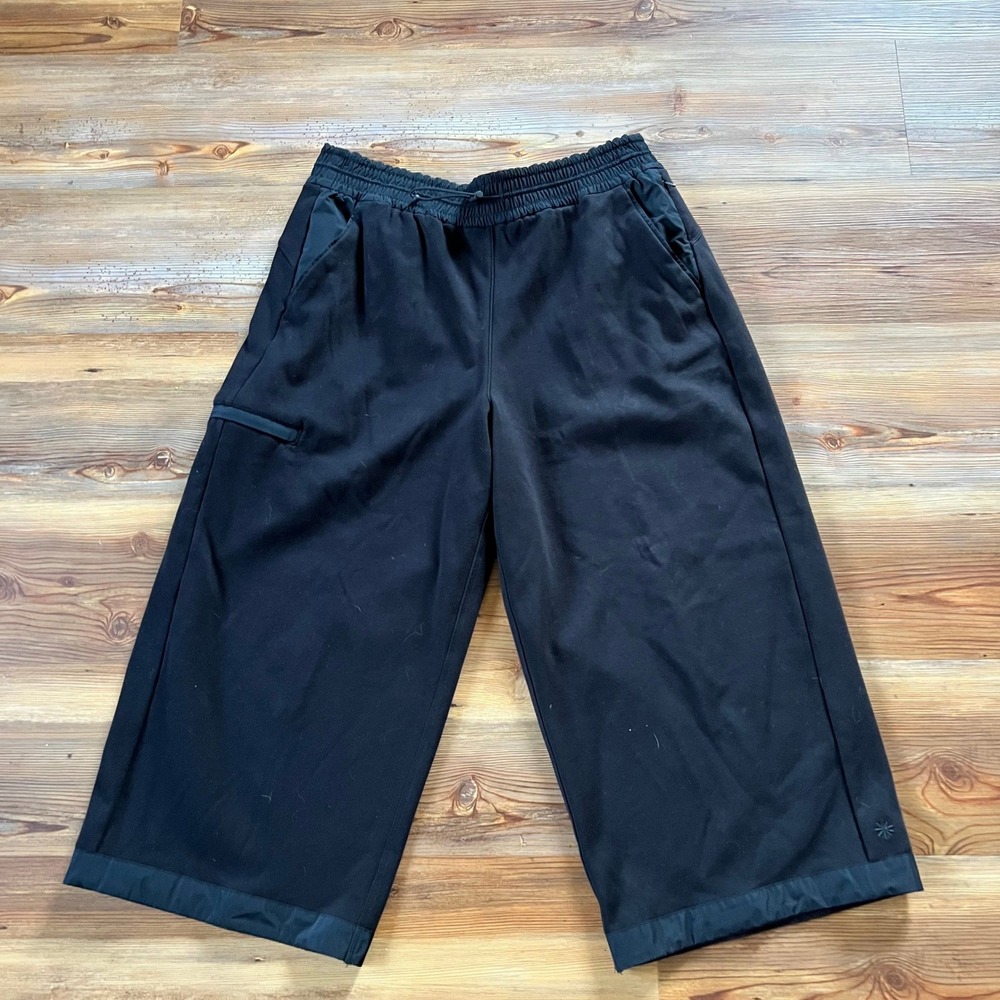 Athleta Womens Large Black Triumph Hybrid Wide Leg Cropped Pants Lounge Sporty